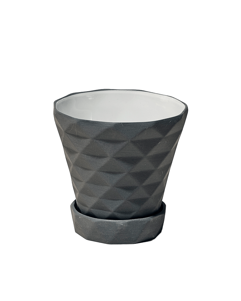 Diamond Porcelain Modern Indoor Plant Pot With Saucer - Chive UK Wholesale