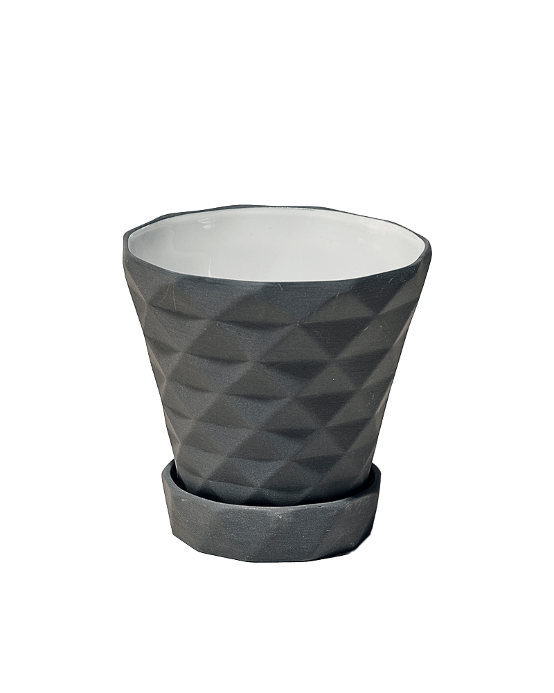 Diamond Porcelain Modern Indoor Plant Pot With Saucer - Chive UK Wholesale