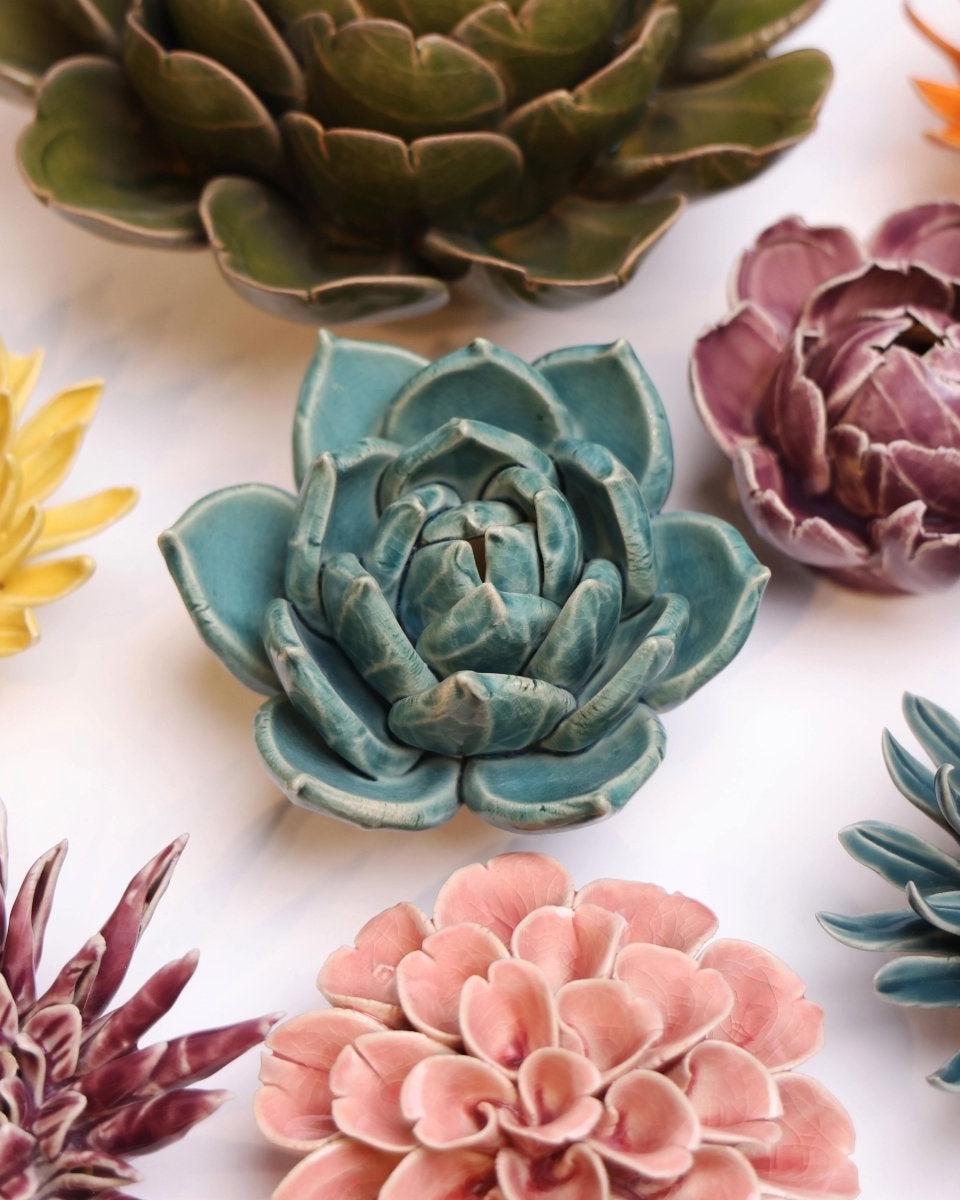 Ceramic Flower Succulent Teal 11 - Chive UK Wholesale