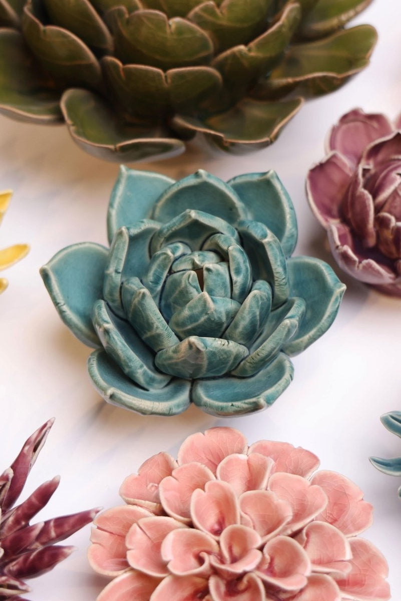 Ceramic Flower Succulent Teal 11 - Chive UK Wholesale
