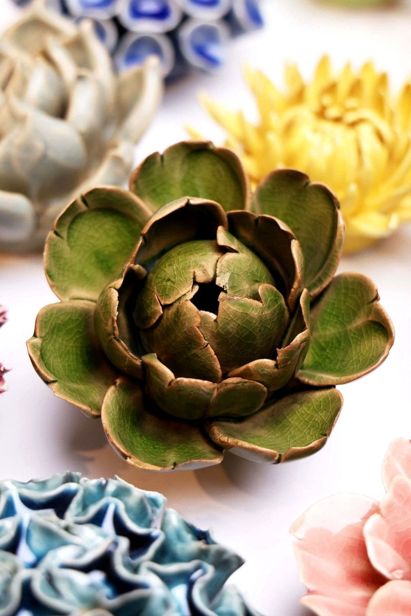 Ceramic Flower Peony Green 12 - Chive UK Wholesale