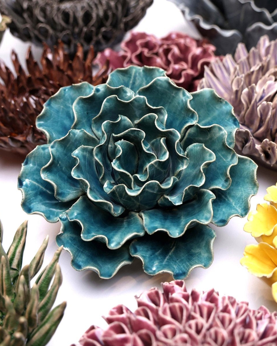 Ceramic Flower Lettuce Teal Large 5 - Chive UK Wholesale