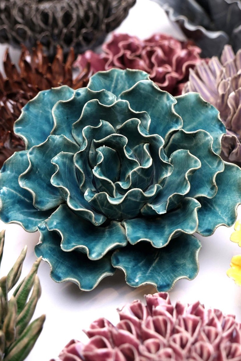 Ceramic Flower Lettuce Teal Large 5 - Chive UK Wholesale