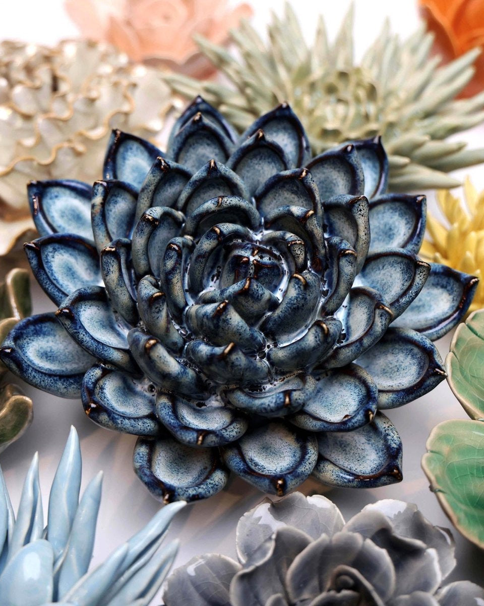 Ceramic Flower Succulent Blue 6 - Chive UK Wholesale