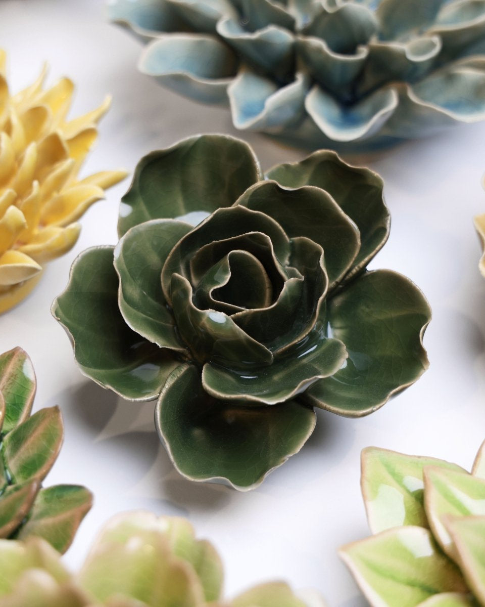 English Garden Ceramic Flower Green Ranunculus - Chive UK Wholesale