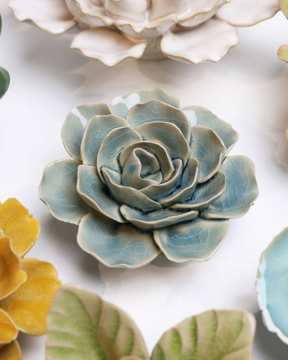 English Garden Ceramic Flower Teal Ranunculus - Chive UK Wholesale