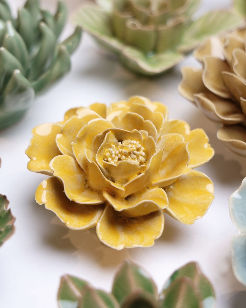 English Garden Ceramic Flower Yellow Rose - Chive UK Wholesale
