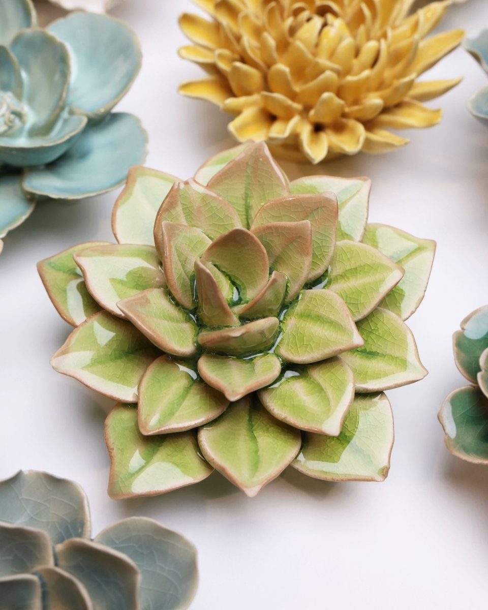 English Garden Ceramic Flower Green Medium Succulent - Chive UK Wholesale
