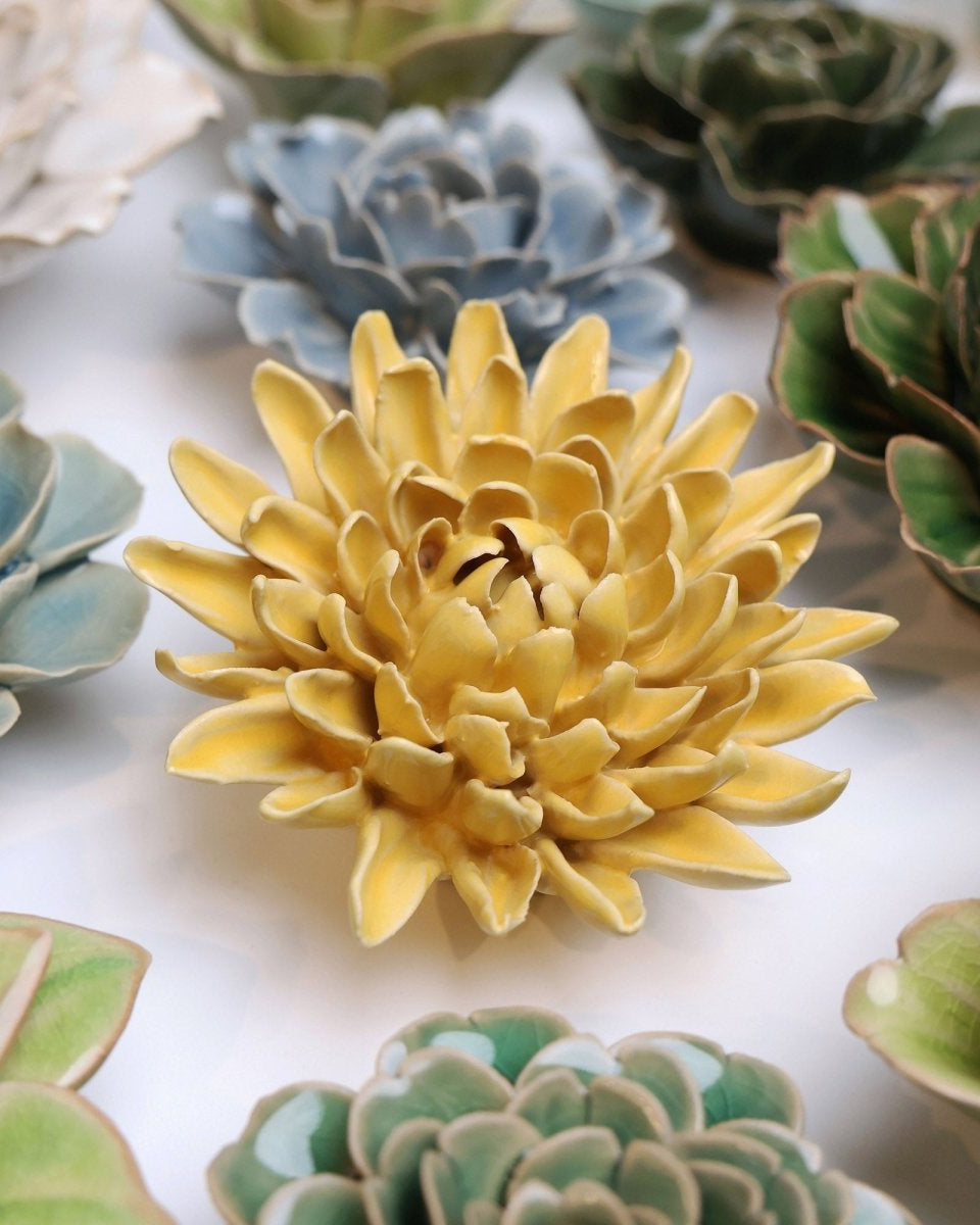 English Garden Ceramic Flower Yellow Chrysanthemum - Chive UK Wholesale