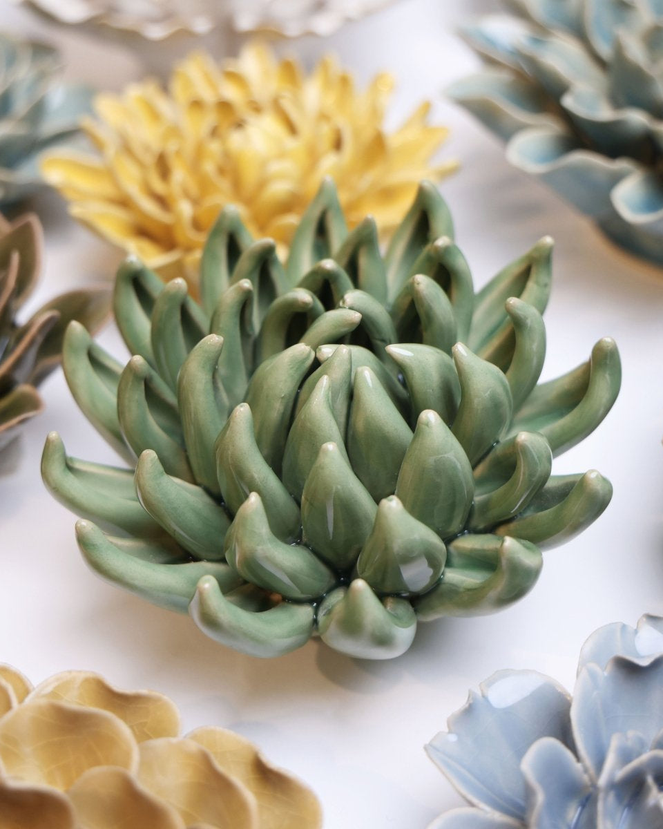 English Garden Ceramic Flower Green Large Succulent - Chive UK Wholesale