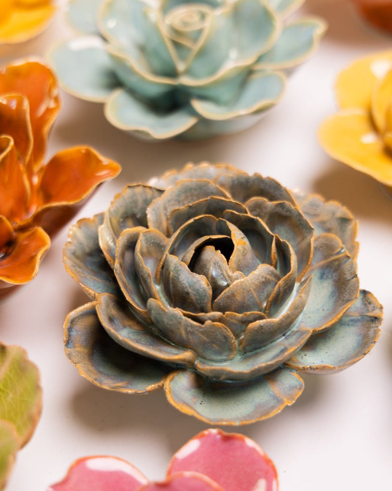 France Ceramic Flower Blue Green Cabbage Flower - Chive UK Wholesale