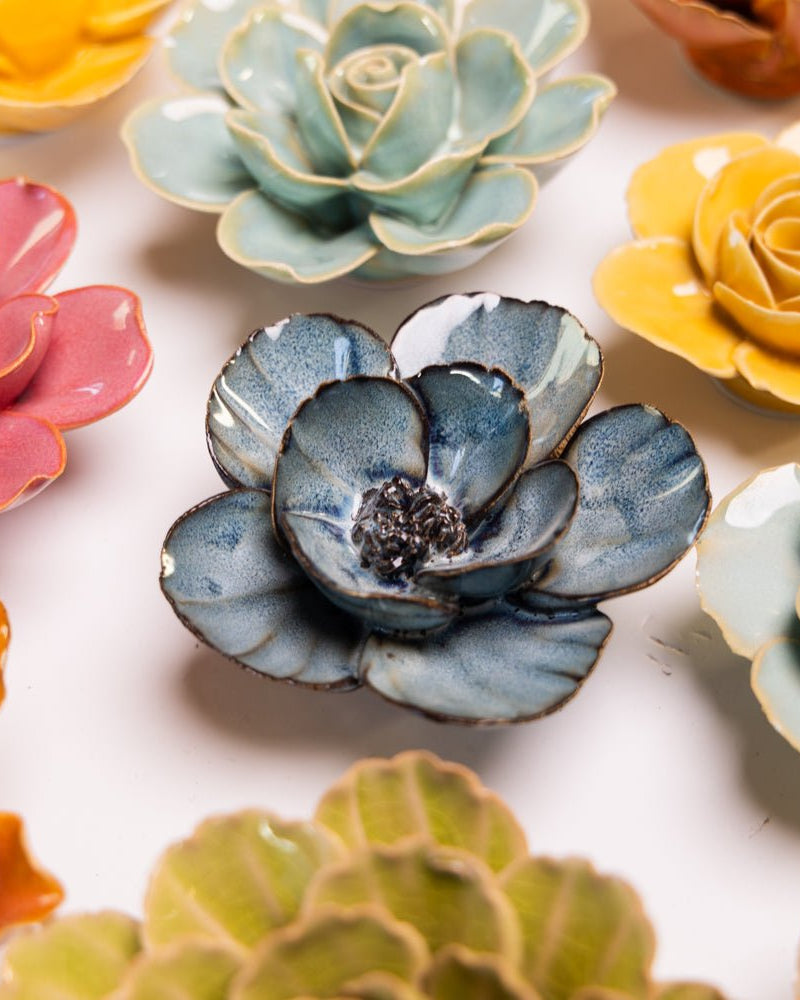 France Ceramic Flower Blue Grey Lotus - Chive UK Wholesale