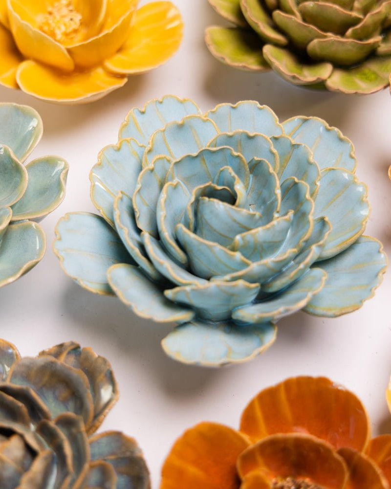 France Ceramic Flower Teal Peony - Chive UK Wholesale
