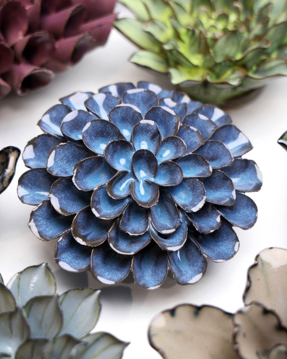 Japan Ceramic Flower Blue Grey Pom Pom Dahlia - Chive UK Wholesale