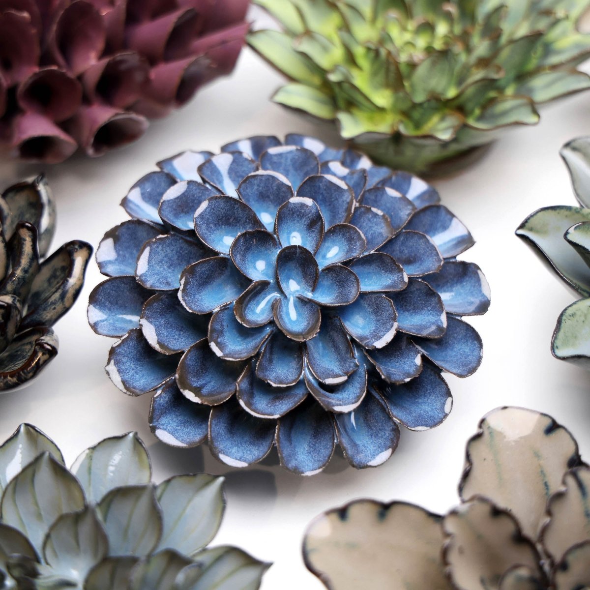 Japan Ceramic Flower Blue Grey Pom Pom Dahlia - Chive UK Wholesale