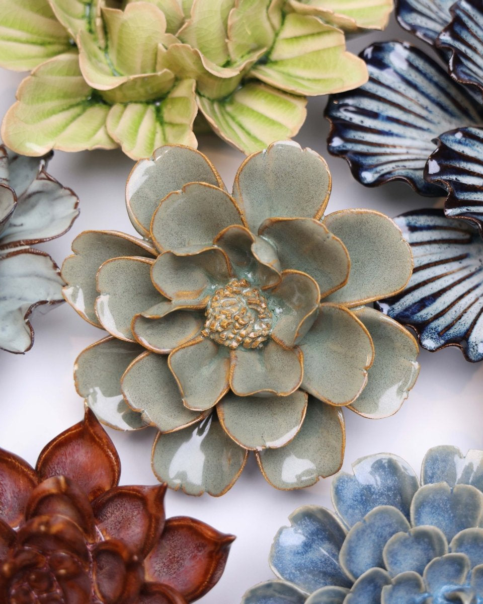 Japan Ceramic Flower Green Grey Hibiscus - Chive UK Wholesale