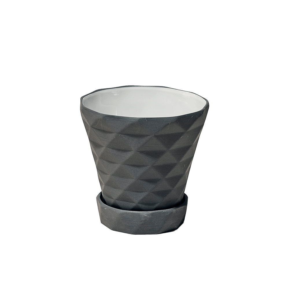 Diamond Porcelain Modern Indoor Plant Pot With Saucer - Chive UK Wholesale