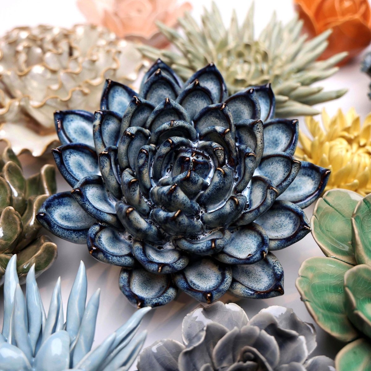 Ceramic Flower Succulent Blue 6 - Chive UK Wholesale