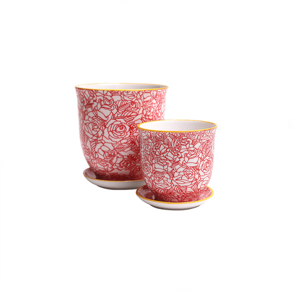 Liberte Porcelain Pot And Saucer Set With Drainage - Chive UK Wholesale